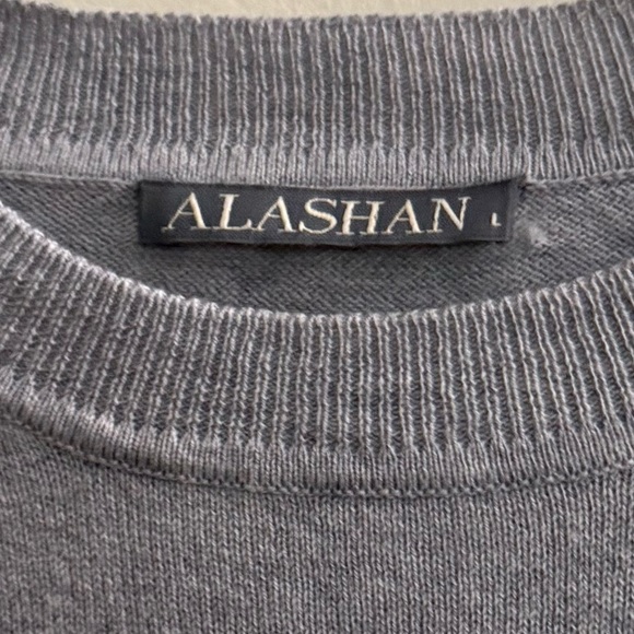 Alashan Cashmere Bowie Stripe Raglan Gray Cotton Cashmere Crewneck Sweater Large - Picture 5 of 7
